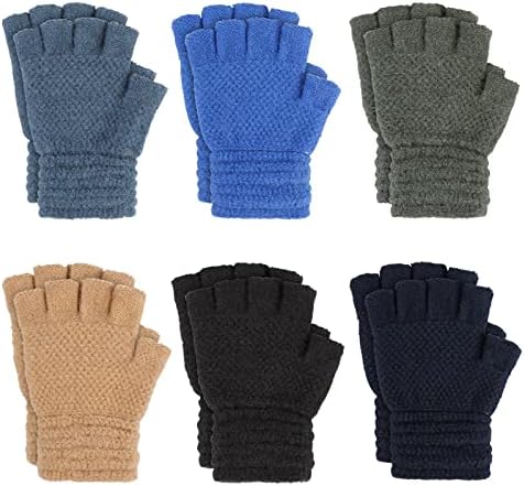 TAGVO Kid's Winter Fingerless Gloves & Mittens - 6 Pairs Unisex Stretchy Warm Magic Gloves for Boys or Girls - Outdoor Activities: Ski Skate