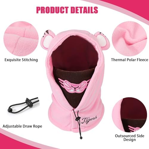 TAGVO Kids 3 In 1 Hat Warm Mask Scarf Set Boys Girl Fleece Balaclava Ski Hat Neck Warmer Mask Adjustable Windproof Hood Winter Thermal Neck Snood For Children Age 5-10