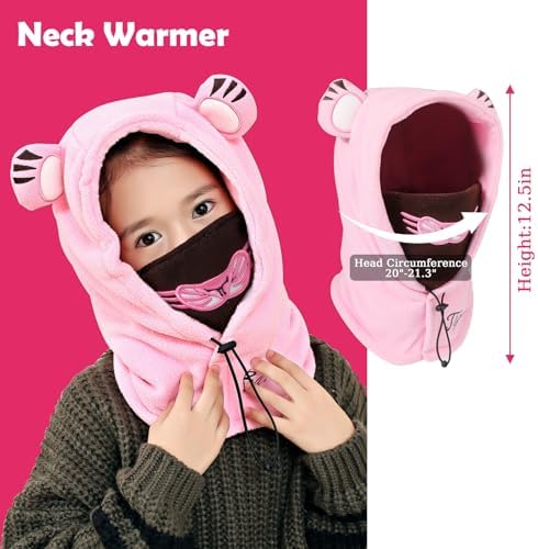 TAGVO Kids 3 In 1 Hat Warm Mask Scarf Set Boys Girl Fleece Balaclava Ski Hat Neck Warmer Mask Adjustable Windproof Hood Winter Thermal Neck Snood For Children Age 5-10
