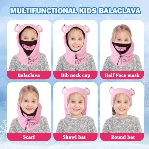 TAGVO Kids 3 In 1 Hat Warm Mask Scarf Set Boys Girl Fleece Balaclava Ski Hat Neck Warmer Mask Adjustable Windproof Hood Winter Thermal Neck Snood For Children Age 5-10