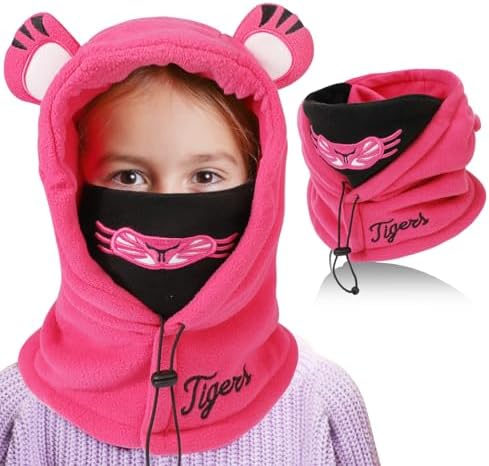 TAGVO Kids 3 in 1 Hat Warm Mask Scarf Set Boys Girl Fleece Balaclava Ski Hat Neck Warmer Mask Adjustable Windproof Hood Winter Thermal Neck Snood for Children Age 5-10