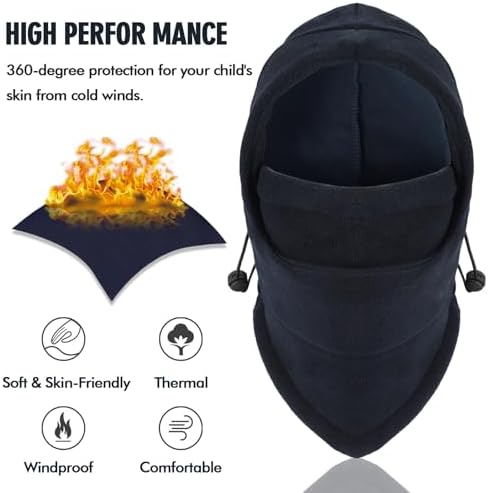 TAGVO Thermal Balaclava Hat For Kids Multifunction Windproof Balaclava Ski Mask Full Face Cover Hat Breathable Snood Hood Hat Neck Warmer For Helmet Winter Outdoor Sports Suitable For 4-10 Years