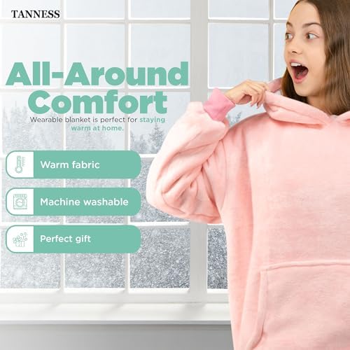 TANNESS Blanket Hoodie For Kids Oversized Hoodie Kids Hoodie Blanket With Large Pocket Comfy Wearable Blanket Hoodie Winter Oversized Blanket Hoodie Kids Snuggle Hoodie For Girls Boys
