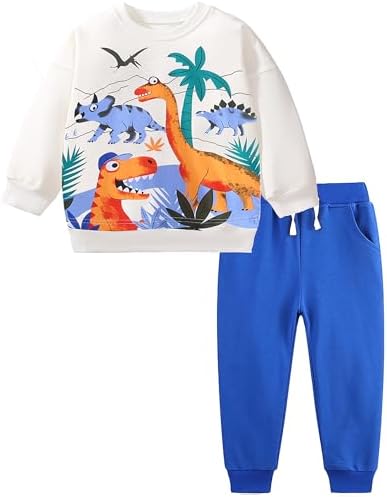 TCWWBB Boys Clothes Sets Dinosaur Digger Rocket Outfits Kids Long Sleeve Jumper Sweatshirt&Pants Sweatpants Outfits Set Toddler 2 Pieces Crewneck Cotton Winter Clothing Set Age 1-7 Years Old