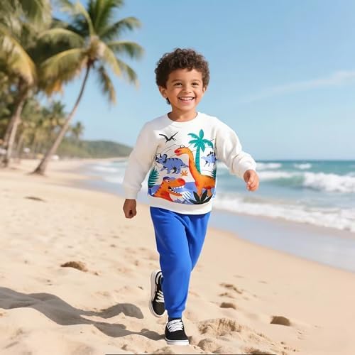 TCWWBB Boys Clothes Sets Dinosaur Digger Rocket Outfits Kids Long Sleeve Jumper Sweatshirt&Pants Sweatpants Outfits Set Toddler 2 Pieces Crewneck Cotton Winter Clothing Set Age 1-7 Years Old