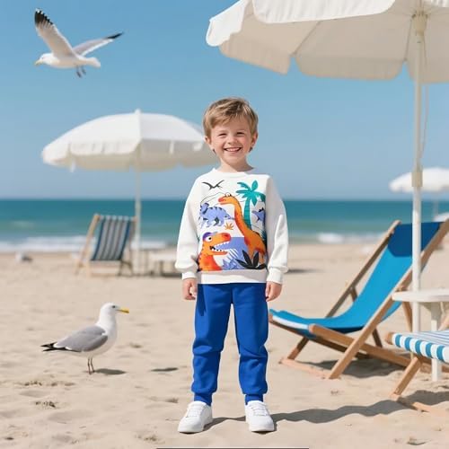 TCWWBB Boys Clothes Sets Dinosaur Digger Rocket Outfits Kids Long Sleeve Jumper Sweatshirt&Pants Sweatpants Outfits Set Toddler 2 Pieces Crewneck Cotton Winter Clothing Set Age 1-7 Years Old