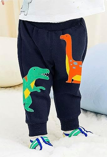TCWWBB Boys Trousers Digger Dinosaur Reindeer Santa Claus Cotton Sweatpants Jogging Drawstring Tracksuit Pants Kids Girls Christmas Xmas Sport Jogger Bottoms Age 1-7 Years