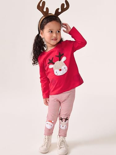 TCWWBB Girls Kids Christmas Outfits Xmas Clothes Set Toddler Santa Claus Reindeer Snowmen Unicorn Birthday Print Long Sleeve Cotton Shirt Jumper Tops Leggings Pants 2 Pcs Clothing Set 1-7 Years Old