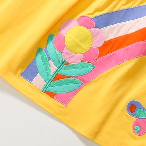 TCWWBB Girls Summer Dresses Unicorn Butterfly Floral Rainbow Casual Dress Cotton Shirt Cartoon Short Sleeve Sleeveless Dress For Kids Age 1-7 Years Old