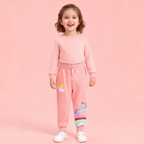 TCWWBB Girls Trousers Dinosaur Unicorn Cotton Sweatpants Toddler Jogging Drawstring Tracksuit Pants Kids Christmas Xmas Pink Sport Jogger Bottoms Age 1-7 Years