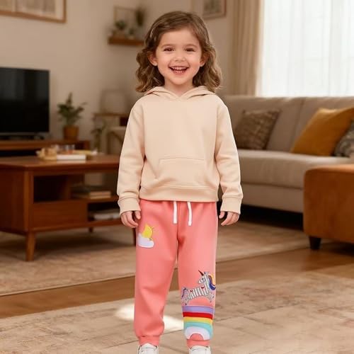TCWWBB Girls Trousers Dinosaur Unicorn Cotton Sweatpants Toddler Jogging Drawstring Tracksuit Pants Kids Christmas Xmas Pink Sport Jogger Bottoms Age 1-7 Years