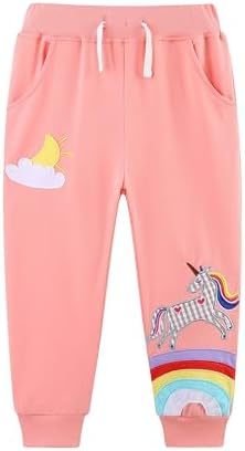 TCWWBB Girls Trousers Dinosaur Unicorn Cotton Sweatpants Toddler Jogging Drawstring Tracksuit Pants Kids Christmas Xmas Pink Sport Jogger Bottoms Age 1-7 Years