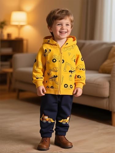 TCWWBB Toddler Boys Clothes Sets Dinosaur Digger Rocket Outfits Kids Long Sleeve Jumper Sweatshirt&Pants Jogger Clothing Set Baby 2 Pieces Crewneck Cotton Winter Outfit Set Age 1-7 Years Old