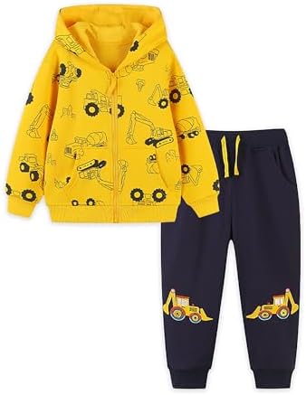 TCWWBB Toddler Boys Clothes Sets Dinosaur Digger Rocket Outfits Kids Long Sleeve Jumper Sweatshirt&Pants Jogger Clothing Set Baby 2 Pieces Crewneck Cotton Winter Outfit Set Age 1-7 Years Old
