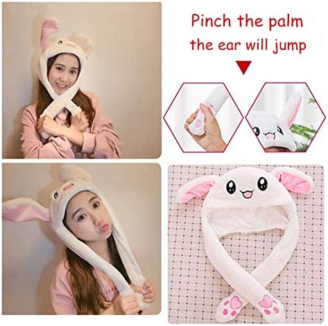 Tderloi Hat Girls Animals Ear Moving Jumping Hats Children Women Warm Plush Rabbit Winter Kids Bunny Fuzzy Pinch Airbag Caps (Color : Stitch Blue Size : 30x50cm)