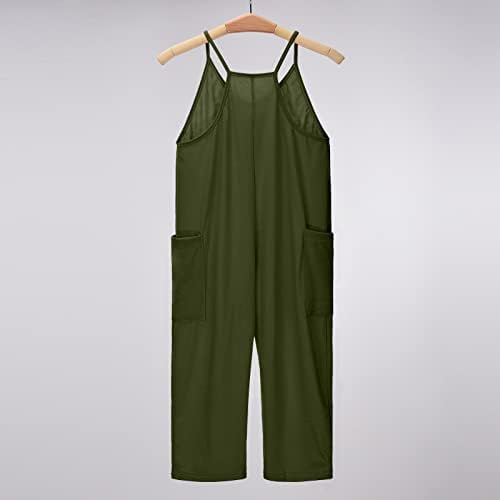 Teen Girls Sleeveless Overalls Spaghetti Strap Summer Casual Loose Wide Leg Jumpsuits Solid Crew Neck Kids Long Romper With Pockets Girls Cargo Overalls Jumpsuit