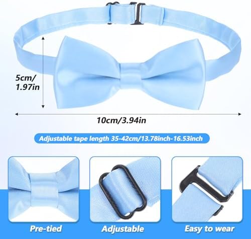 Telooco Light Blue Bow Ties For Boys Pre-tied Kids Bow Tie Adjustable Solid Color Toddler Bowtie For Boys Girls School Wedding Party