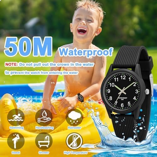 TENOCK Kids Analog Watches For Girls Boys Ages 3-10 5ATM Waterproof Children Watch Kids Watches With Soft Band Learning Time Easy To Read Kids Great Birthday Gifts