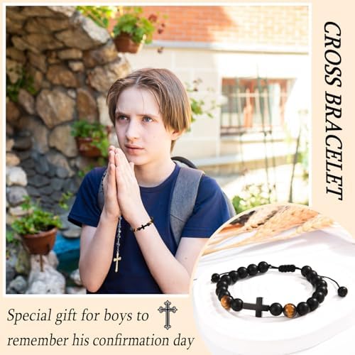 TEVOP Cross Bracelet Gifts For Boys Holy Communion Confirmation Christening Gifts For Boys Baptism Gift For Son Brother Grandson Nephew