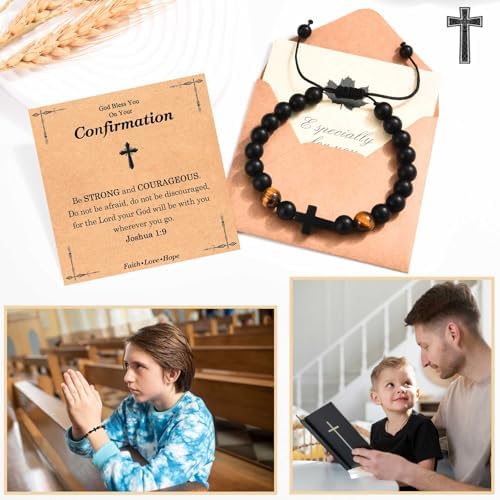 TEVOP Cross Bracelet Gifts For Boys Holy Communion Confirmation Christening Gifts For Boys Baptism Gift For Son Brother Grandson Nephew
