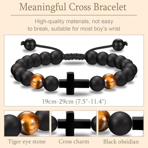 TEVOP Cross Bracelet Gifts For Boys Holy Communion Confirmation Christening Gifts For Boys Baptism Gift For Son Brother Grandson Nephew