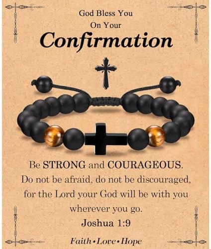 TEVOP Cross Bracelet Gifts for Boys Holy Communion Confirmation Christening Gifts for Boys Baptism Gift for Son Brother Grandson Nephew