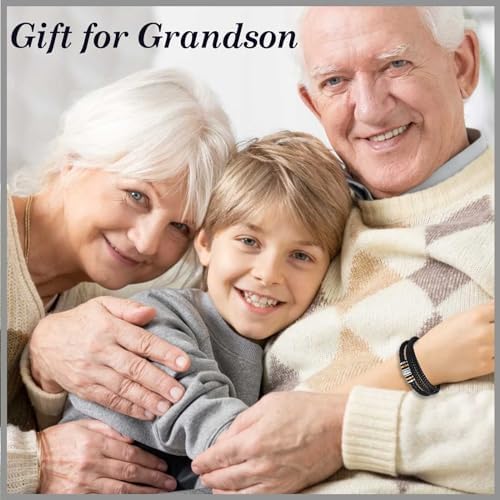 TEVOP Engraved Leather Bracelet Mens Bracelet Gifts For Son Grandson Husband Perfect Birthday Christmas Valentines Graduation Gifts For Men Boys Gift For Fathers Day Dad Grandad Daddy