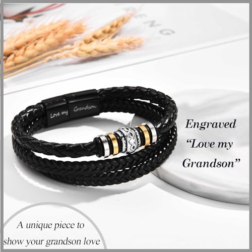 TEVOP Engraved Leather Bracelet Mens Bracelet Gifts For Son Grandson Husband Perfect Birthday Christmas Valentines Graduation Gifts For Men Boys Gift For Fathers Day Dad Grandad Daddy