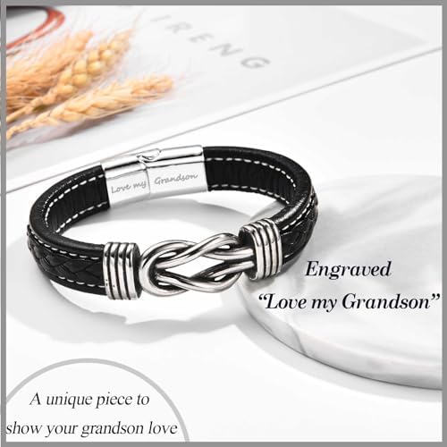 TEVOP Gifts For Men Boys Engraved Leather Bracelet Gifts For Son Grandson Husband Boyfriend Birthday Christmas Graduation Valentines Gifts For Men Fathers Day Presents For Dad Grandad