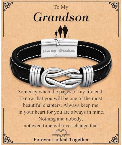 TEVOP Gifts for Men Boys Engraved Leather Bracelet Gifts for Son Grandson Husband Boyfriend Birthday Christmas Graduation Valentines Gifts for Men Fathers Day Presents for Dad Grandad