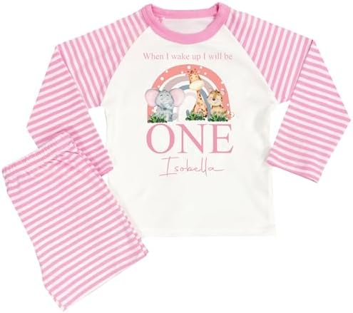 The Baby Box UK Girls Personalised Birthday Pyjamas When I Wake Up I Will Be Birthday PJs 1st Birthday Pyjamas Girls
