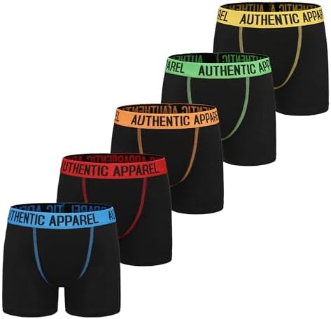 The Essentials Wardrobe Boys Boxers 5 Pack Trunks Underwear Black Grey Design Coloured Size 2-13 Years