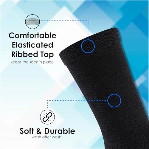 The Essentials Wardrobe Boys Kids Socks Children’s 12-Pack Black Colourful Heel & Toe Socks Durable Comfortable Cotton Blend With Elastane Stretch Ribbed Stay Up Top Socks