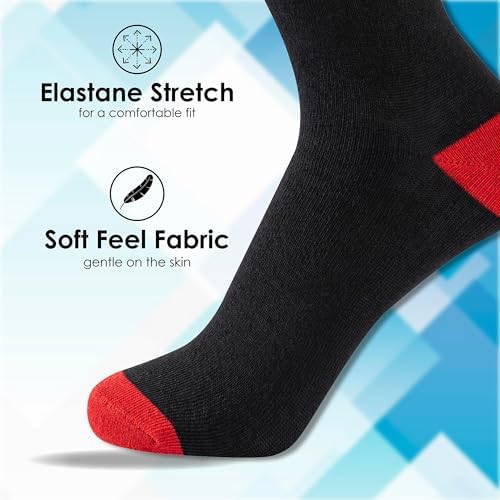 The Essentials Wardrobe Boys Kids Socks Children’s 12-Pack Black Colourful Heel & Toe Socks Durable Comfortable Cotton Blend With Elastane Stretch Ribbed Stay Up Top Socks