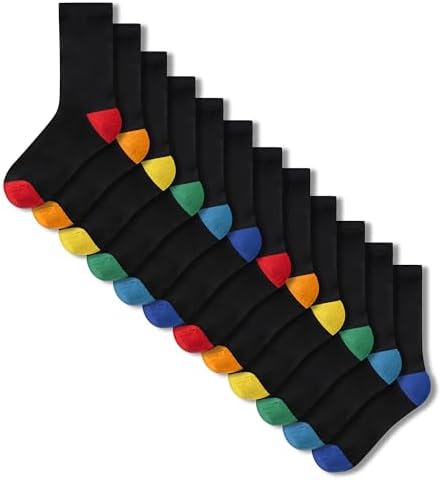 The Essentials Wardrobe Boys Kids Socks Children’s 12-Pack Black Colourful Heel & Toe Socks Durable Comfortable Cotton Blend with Elastane Stretch Ribbed Stay Up Top Socks