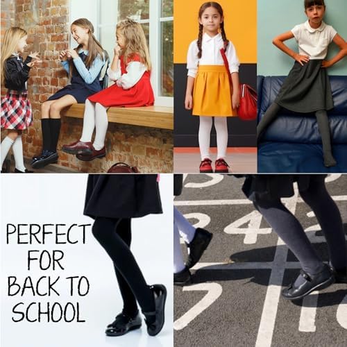 The Essentials Wardrobe Girls Tights Pack Of 4 Cotton Rich Breathable Elasticated Waist Soft Durable Schoolwear Girls Tights Sizes 2-12 Yrs