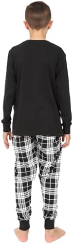 ThePyjamaFactory Boys Black And White Long Tartan Check Bottoms Pyjama Set Pjs For Kids