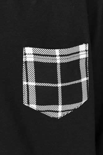 ThePyjamaFactory Boys Black And White Long Tartan Check Bottoms Pyjama Set Pjs For Kids