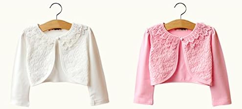 Tidecc Little Girls' Long Sleeve Lace Bolero Cardigan Shrug Button Closure Bolero Jacket Shrug Short Cardigan Dress Cover Ups For 2-9 Years