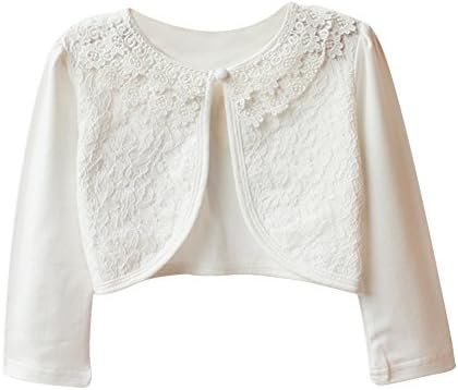 Tidecc Little Girls' Long Sleeve Lace Bolero Cardigan Shrug Button Closure Bolero Jacket Shrug Short Cardigan Dress Cover ups for 2-9 Years