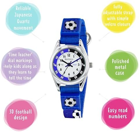 Tikkers Boys Blue Canvas Rip Strap Time Teacher Football Watch