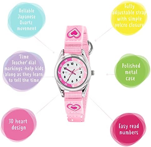 Tikkers Girls Pink Canvas Rip Strap Heart Watch Purse And Bracelet Set