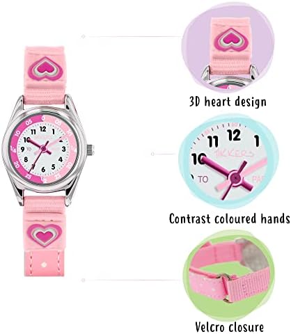 Tikkers Girls Pink Canvas Rip Strap Heart Watch Purse And Bracelet Set