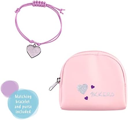 Tikkers Girls Pink Canvas Rip Strap Heart Watch Purse And Bracelet Set