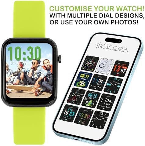 Tikkers Kids Series 13 Smart Watch With Fitness Tracker Alarm Clock Camera GPS Connection Heart Rate Monitor Step Counter Touch Screen Lime Green Silicone Strap