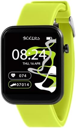 Tikkers Kids Series 13 Smart Watch with Fitness Tracker Alarm Clock Camera GPS Connection Heart Rate Monitor Step Counter Touch Screen Lime Green Silicone Strap