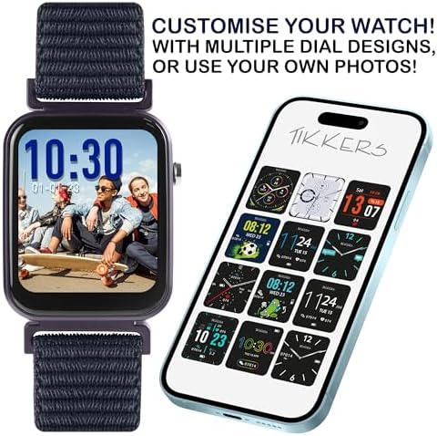 Tikkers Kids Series 13 Smart Watch With Fitness Tracker Alarm Clock Camera GPS Connection Heart Rate Monitor Step Counter Touch Screen Navy Riptape Strap