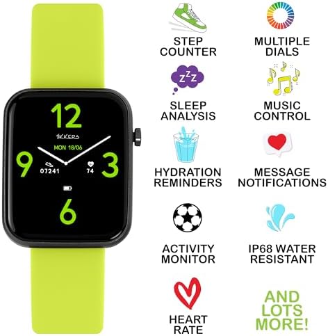 Tikkers Kids Series 13 Smart Watch With Fitness Tracker Alarm Clock Camera GPS Connection Heart Rate Monitor Step Counter Touch Screen Lime Green Silicone Strap