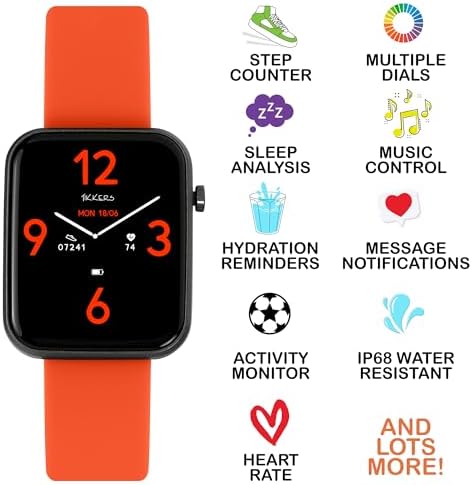 Tikkers Kids Series 13 Smart Watch With Fitness Tracker Alarm Clock Camera GPS Connection Heart Rate Monitor Step Counter Touch Screen Orange Silicone Strap