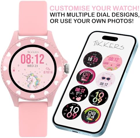 Tikkers Series 34 Kids Girls Pink Smart Watch With Fitness Tracker Heart Rate Monitor IP68 Waterproof Step Counter Music Player Sleep Monitor Alarm For Android IOS
